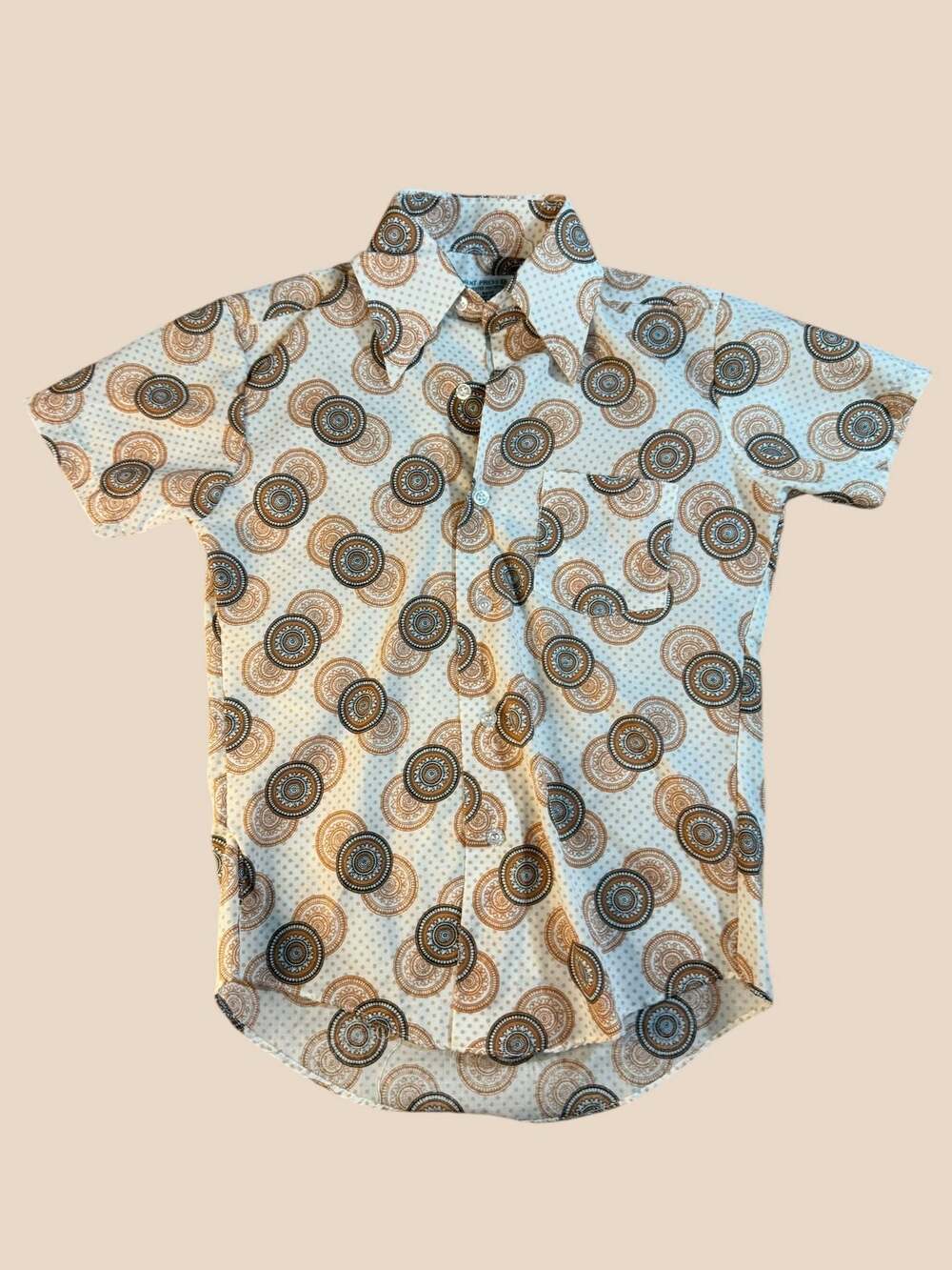 Vintage 70s Kmart Paisley Medallion Short Sleeve Button Up Shirt Womens M